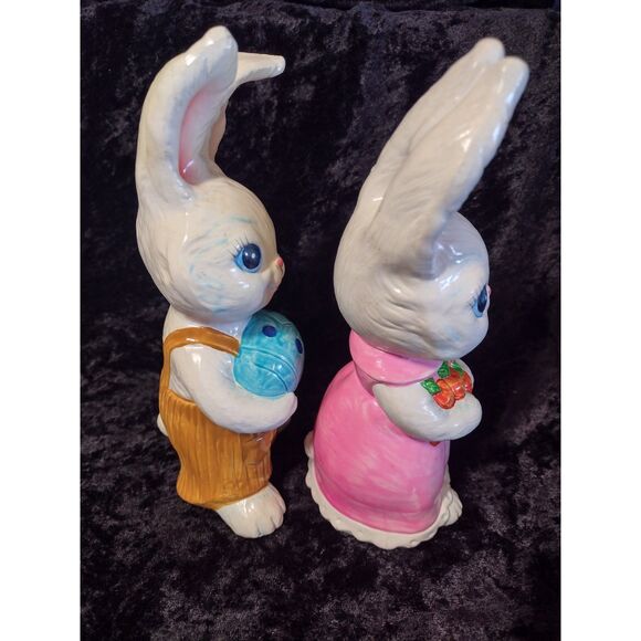 Vintage MCM Pair of Kitsch Anthropomorphic Easter Bunny Rabbit Figurines Japan - Picture 4 of 10